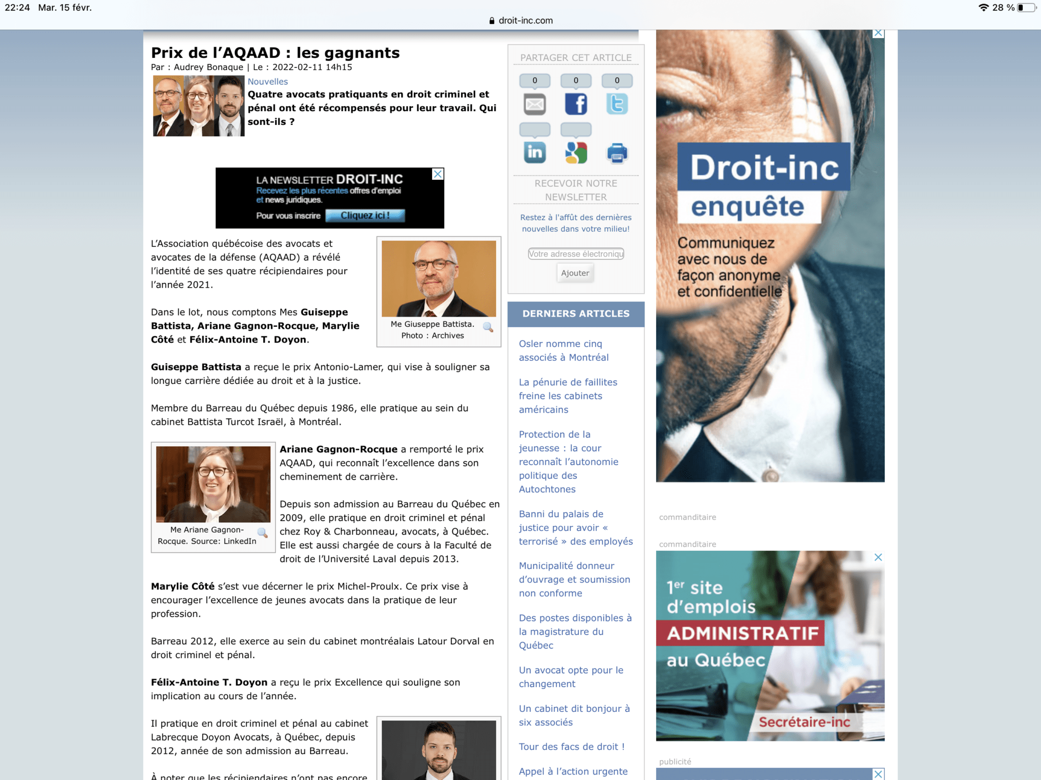 Me FélixAntoine T. Doyon reconnu par ses pairs Doyon Avocats